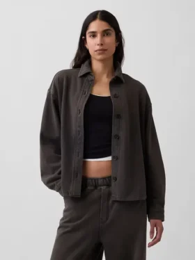 Πουκάμισο Oversized με κουμπιά μπροστά από βαρύ French Terry
