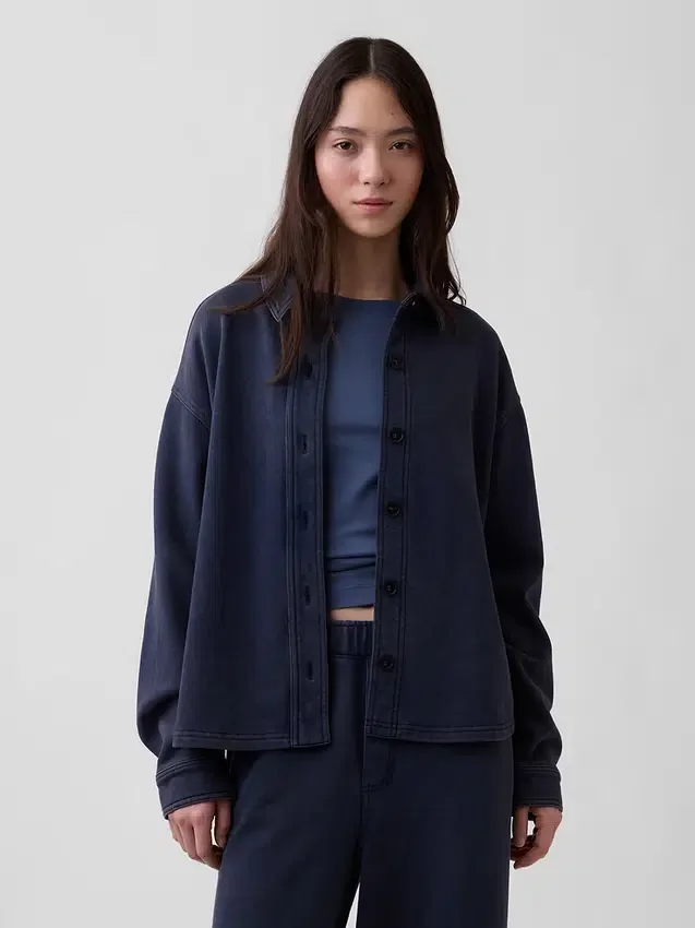 Πουκάμισο Oversized με κουμπιά μπροστά από βαρύ French Terry