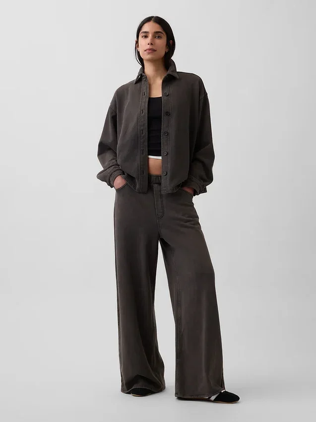 Πουκάμισο Oversized με κουμπιά μπροστά από βαρύ French Terry