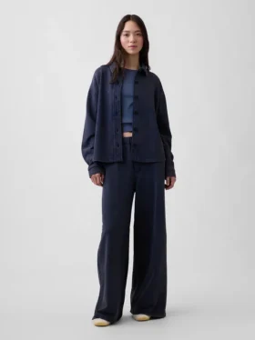 Πουκάμισο Oversized με κουμπιά μπροστά από βαρύ French Terry