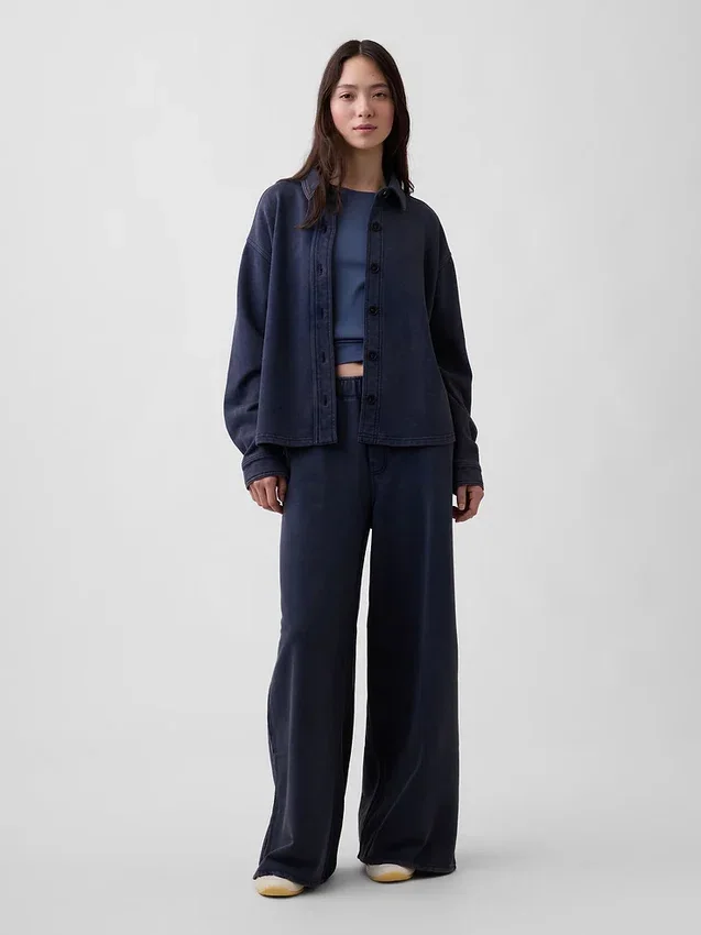 Πουκάμισο Oversized με κουμπιά μπροστά από βαρύ French Terry