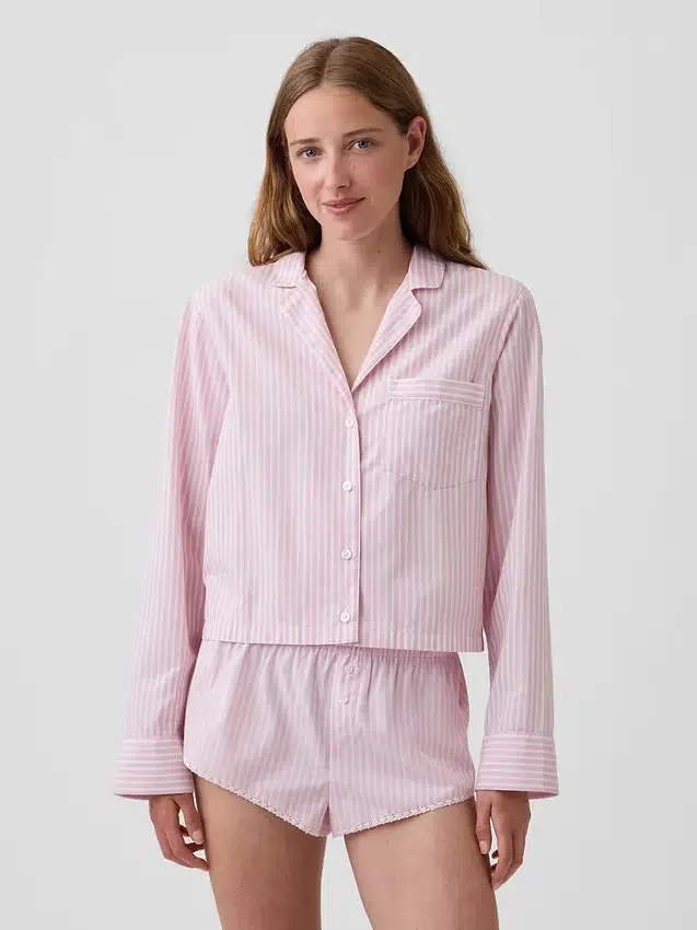 Πουκάμισο πιτζάμας από ποπλίν σε oversized κροπ στυλ