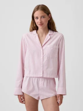 Πουκάμισο πιτζάμας από ποπλίν σε oversized κροπ στυλ