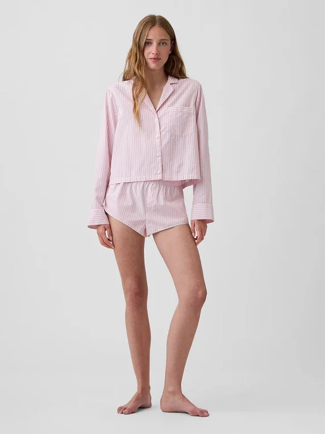 Πουκάμισο πιτζάμας από ποπλίν σε oversized κροπ στυλ