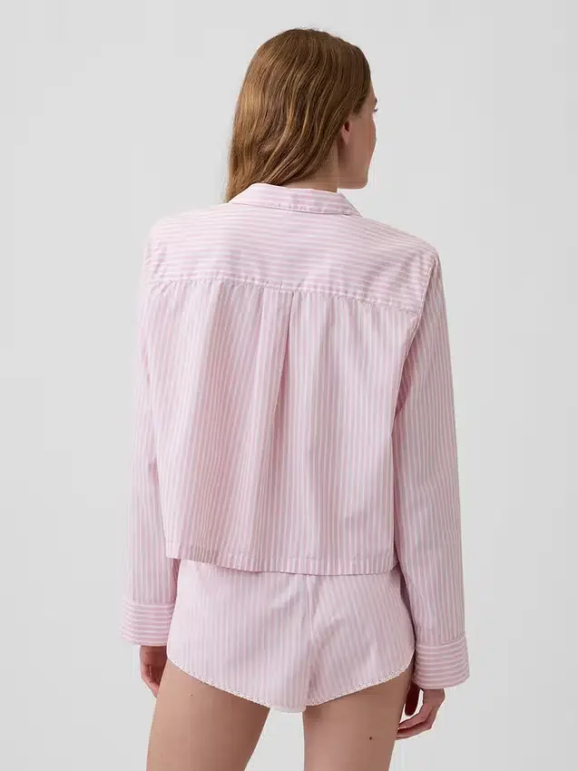Πουκάμισο πιτζάμας από ποπλίν σε oversized κροπ στυλ