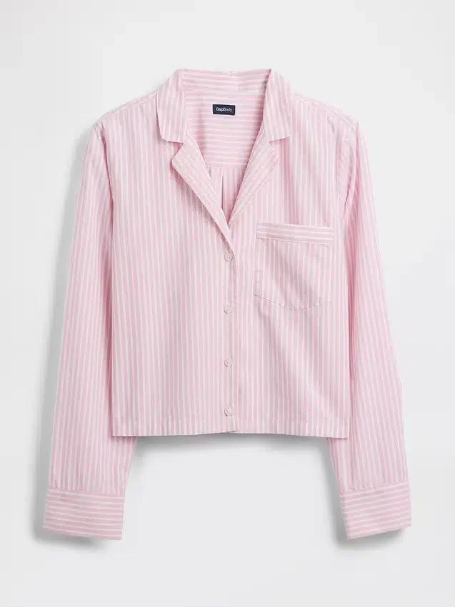 Πουκάμισο πιτζάμας από ποπλίν σε oversized κροπ στυλ