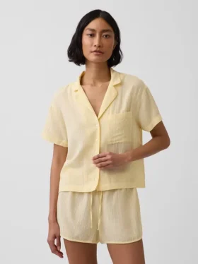 Πουκάμισο πιτζάμας από τσαλακωμένο γάζι σε oversized γραμμή