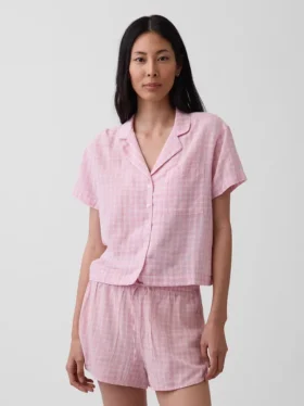 Πουκάμισο πιτζάμας από τσαλακωμένο γάζι σε oversized γραμμή