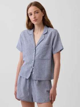 Πουκάμισο πιτζάμας από τσαλακωμένο γάζι σε oversized γραμμή