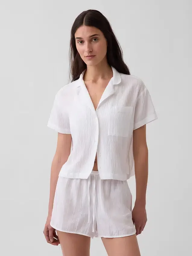 Πουκάμισο πιτζάμας από τσαλακωμένο γάζι σε oversized γραμμή