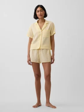 Πουκάμισο πιτζάμας από τσαλακωμένο γάζι σε oversized γραμμή