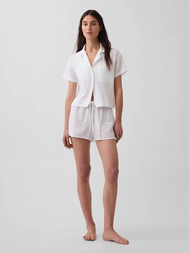 Πουκάμισο πιτζάμας από τσαλακωμένο γάζι σε oversized γραμμή
