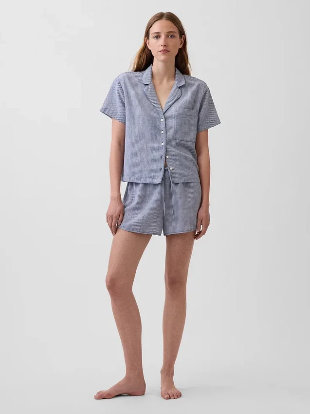 Πουκάμισο πιτζάμας από τσαλακωμένο γάζι σε oversized γραμμή