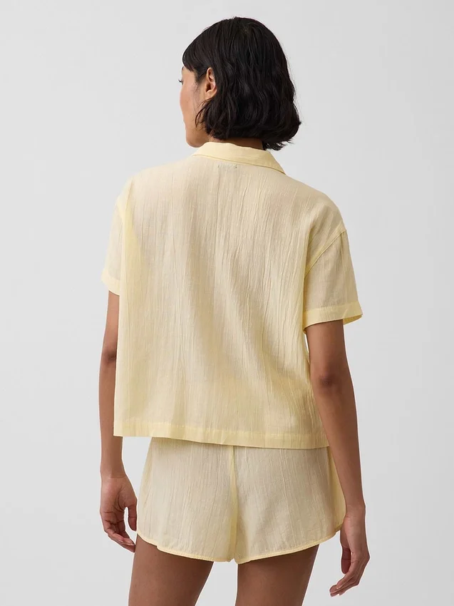 Πουκάμισο πιτζάμας από τσαλακωμένο γάζι σε oversized γραμμή
