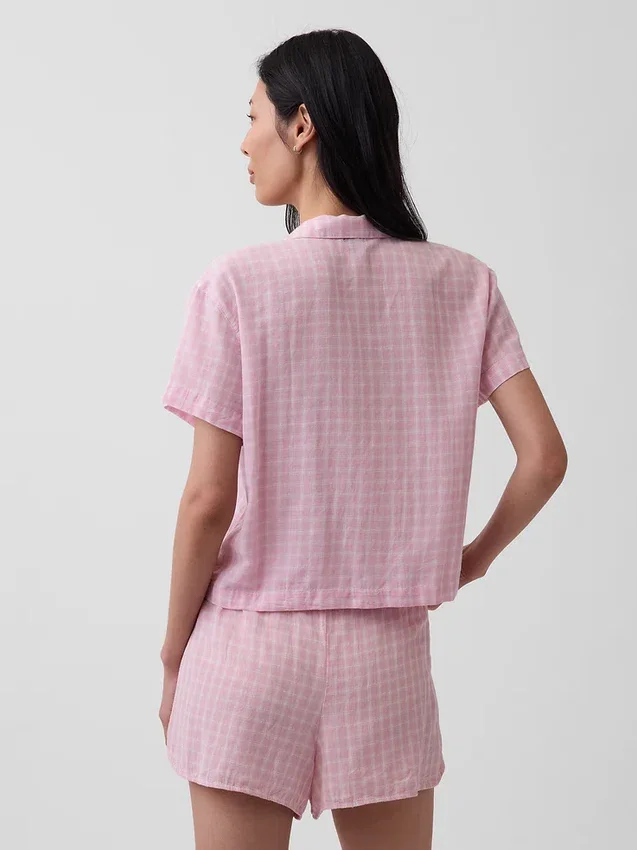 Πουκάμισο πιτζάμας από τσαλακωμένο γάζι σε oversized γραμμή