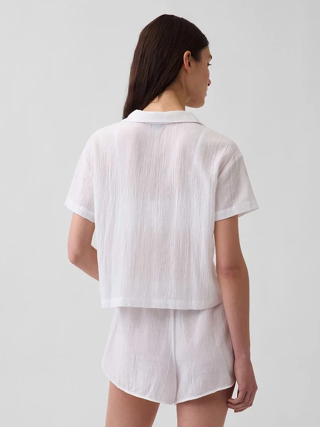 Πουκάμισο πιτζάμας από τσαλακωμένο γάζι σε oversized γραμμή