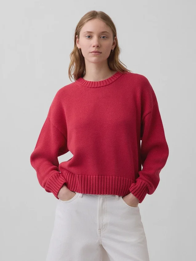 Πουλόβερ 100% βαμβάκι, oversized και κοντό