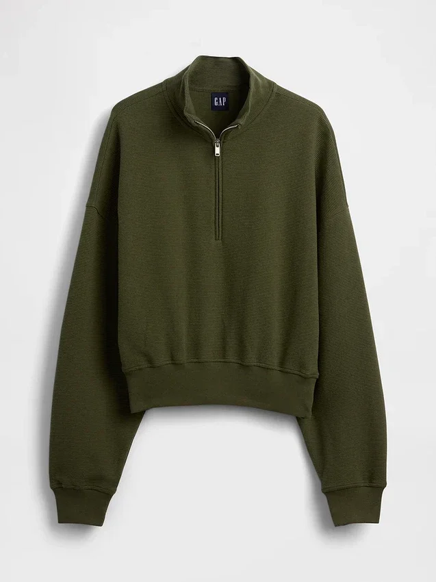 Πουλόβερ από βαμβάκι με υφή και μισό φερμουάρ, σε υπερμεγέθη γραμμή