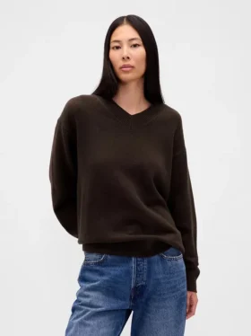 Πουλόβερ CashSoft με V-neck σε υπερμεγέθη γραμμή