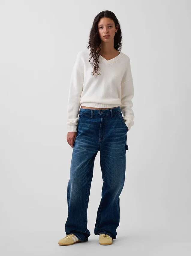 Πουλόβερ CashSoft με V-neck σε υπερμεγέθη γραμμή