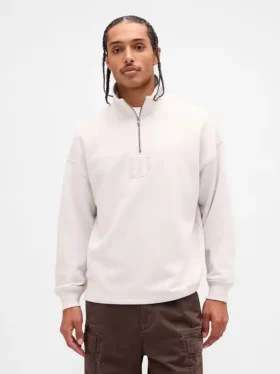 Πουλόβερ με λογότυπο, βαριάς ποιότητας, oversized, με φερμουάρ στο ένα τέταρτο