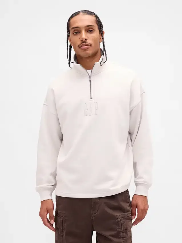 Πουλόβερ με λογότυπο, βαριάς ποιότητας, oversized, με φερμουάρ στο ένα τέταρτο