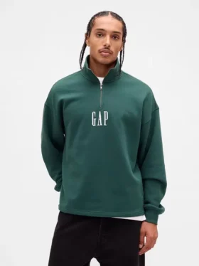 Πουλόβερ με λογότυπο, βαριάς ποιότητας, oversized, με φερμουάρ στο ένα τέταρτο
