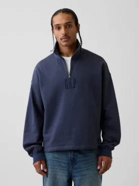 Πουλόβερ με λογότυπο, βαριάς ποιότητας, oversized, με φερμουάρ στο ένα τέταρτο