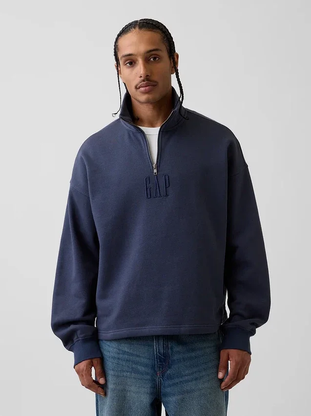 Πουλόβερ με λογότυπο, βαριάς ποιότητας, oversized, με φερμουάρ στο ένα τέταρτο