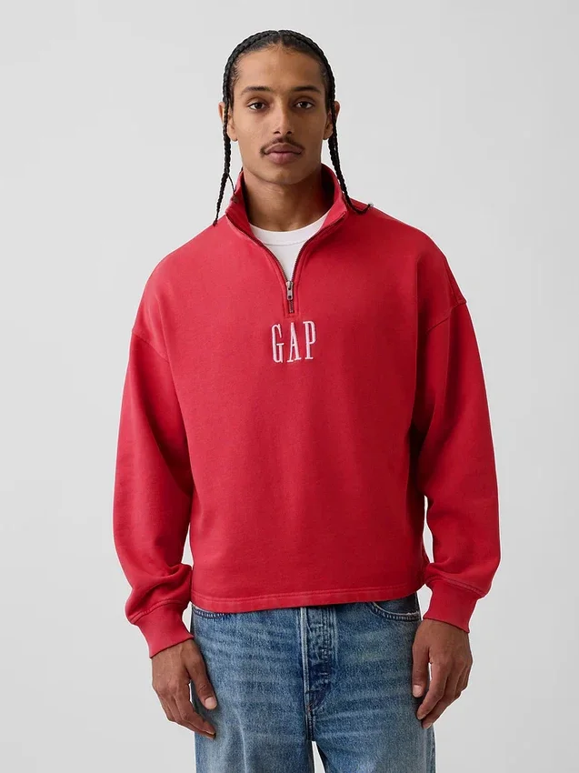 Πουλόβερ με λογότυπο, βαριάς ποιότητας, oversized, με φερμουάρ στο ένα τέταρτο