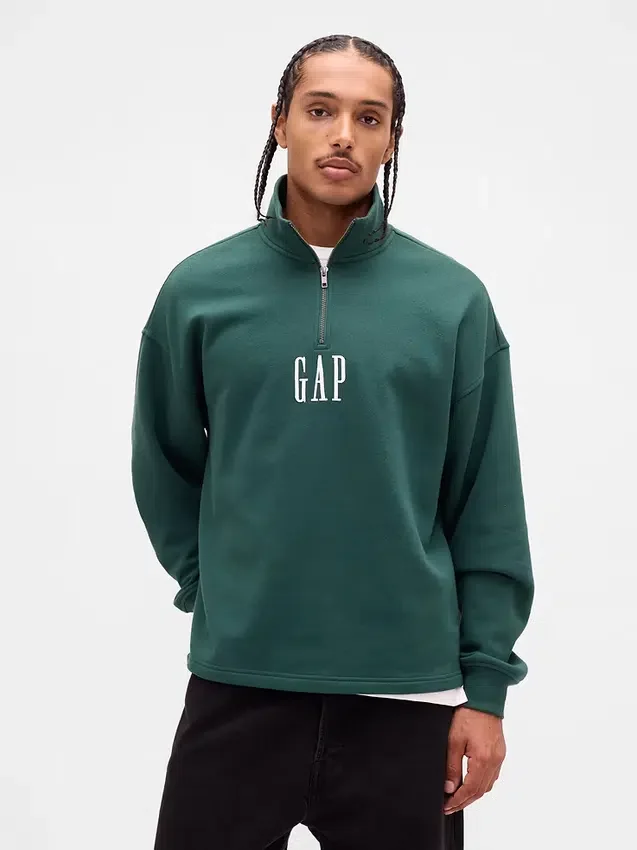 Πουλόβερ με λογότυπο, βαριάς ποιότητας, oversized, με φερμουάρ στο ένα τέταρτο