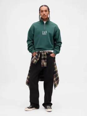 Πουλόβερ με λογότυπο, βαριάς ποιότητας, oversized, με φερμουάρ στο ένα τέταρτο