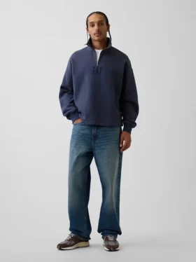 Πουλόβερ με λογότυπο, βαριάς ποιότητας, oversized, με φερμουάρ στο ένα τέταρτο