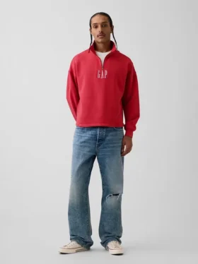 Πουλόβερ με λογότυπο, βαριάς ποιότητας, oversized, με φερμουάρ στο ένα τέταρτο