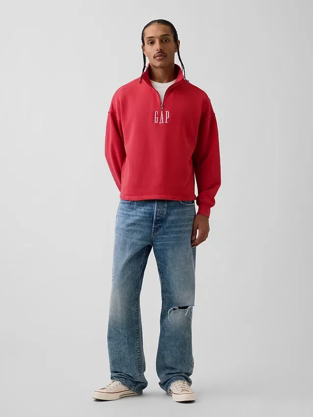 Πουλόβερ με λογότυπο, βαριάς ποιότητας, oversized, με φερμουάρ στο ένα τέταρτο