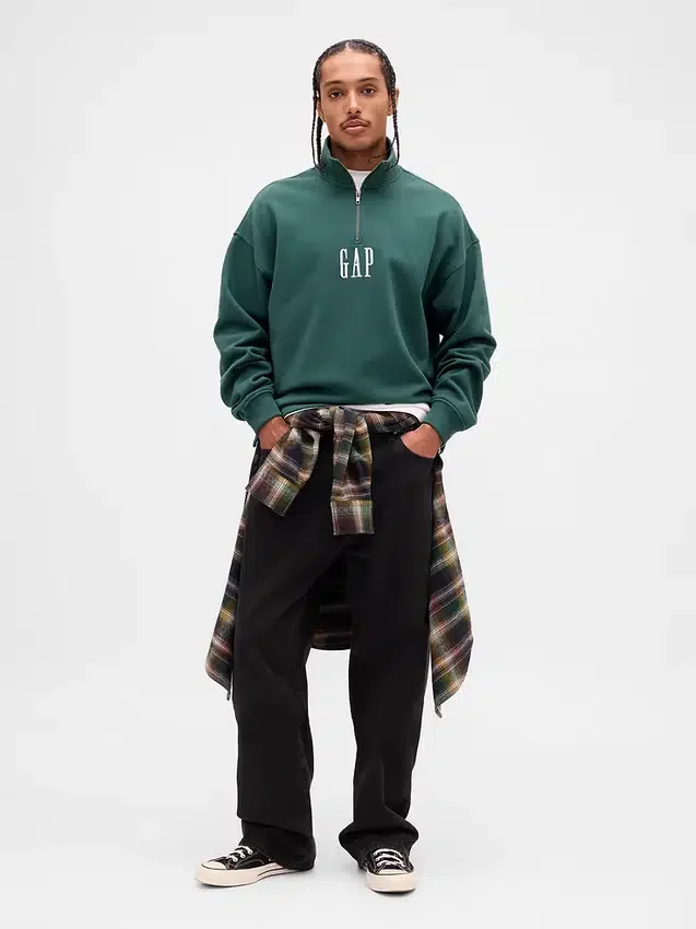 Πουλόβερ με λογότυπο, βαριάς ποιότητας, oversized, με φερμουάρ στο ένα τέταρτο