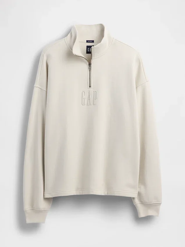 Πουλόβερ με λογότυπο, βαριάς ποιότητας, oversized, με φερμουάρ στο ένα τέταρτο