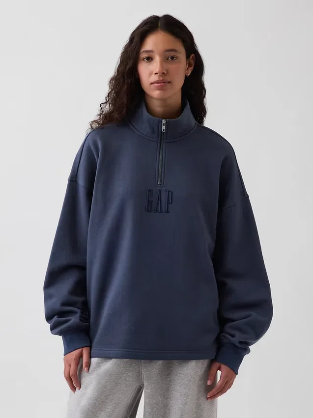 Πουλόβερ με λογότυπο, βαριάς ποιότητας, oversized, με φερμουάρ στο ένα τέταρτο