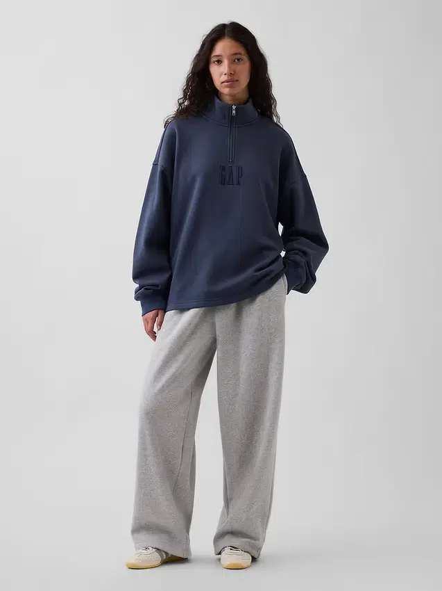 Πουλόβερ με λογότυπο, βαριάς ποιότητας, oversized, με φερμουάρ στο ένα τέταρτο