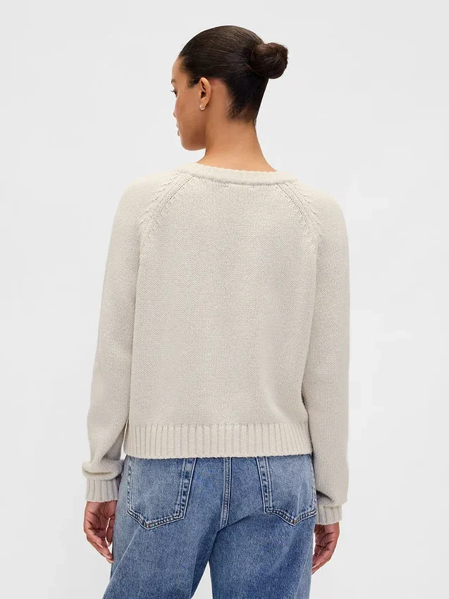 Πουλόβερ με ραγκλάν και στρογγυλό λαιμό από μείγμα βαμβακιού