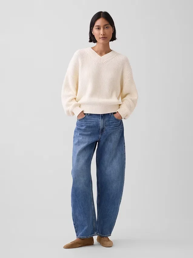 Πουλόβερ Oversized με V-neck από 100% βαμβάκι