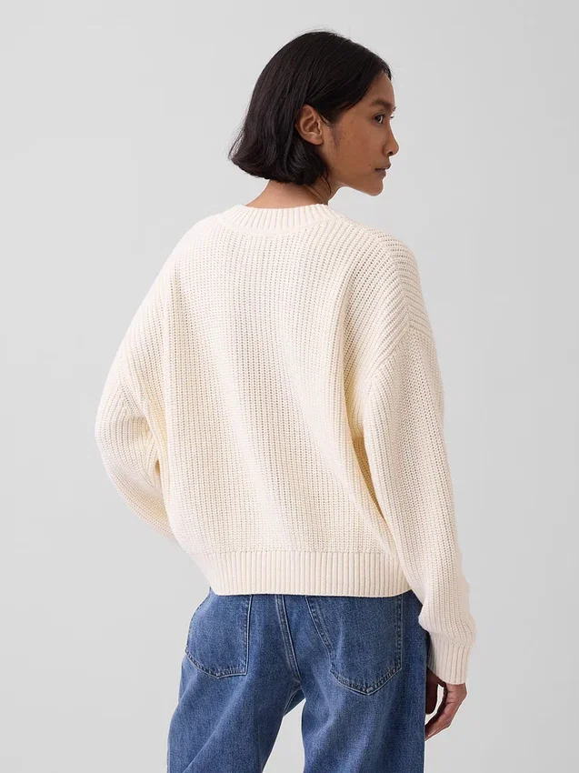 Πουλόβερ Oversized με V-neck από 100% βαμβάκι