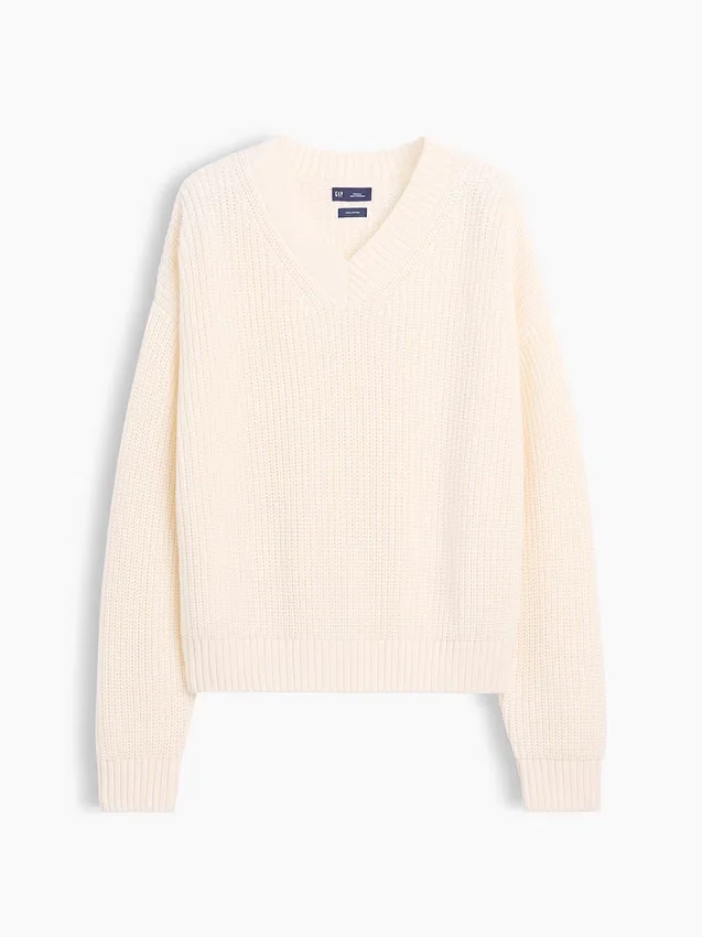 Πουλόβερ Oversized με V-neck από 100% βαμβάκι