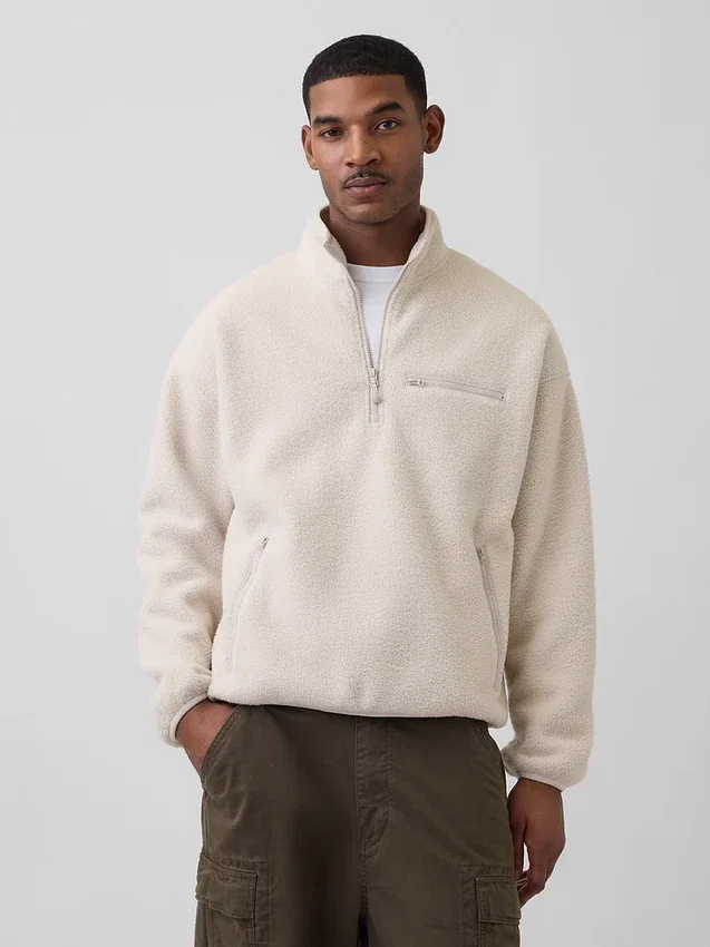 Πουλόβερ Sherpa Oversized με μισό φερμουάρ