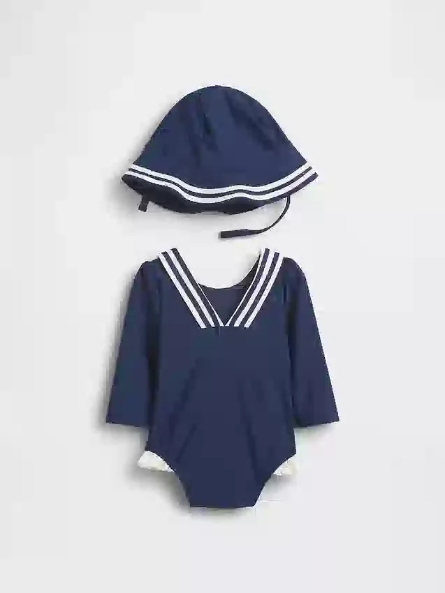 Σετ κολύμβησης για μωρά με μπλούζα τύπου «Rash Guard» σε στυλ ναυτικού