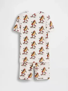 Σετ παιδικών πυτζάμων με κοντό σορτς από βιολογικό βουρτσισμένο βαμβάκι με σχέδιο hot dog