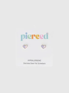 Σκουλαρίκια Pierced Co Heart Duo με βιδωτό κούμπωμα