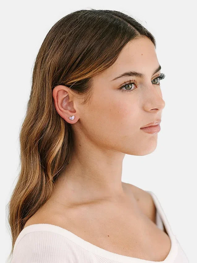Σκουλαρίκια Pierced Co Heart Duo με βιδωτό κούμπωμα