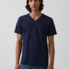 Τ-shirt από βαμβακερό τζέρσεϊ με V-neck