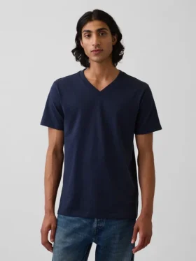 Τ-shirt από βαμβακερό τζέρσεϊ με V-neck